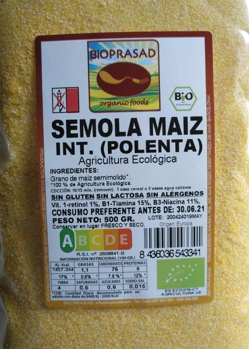 SÉMOLA DE MAÍZ INTEGRAL "POLENTA" 500 GR. (foto 1)
