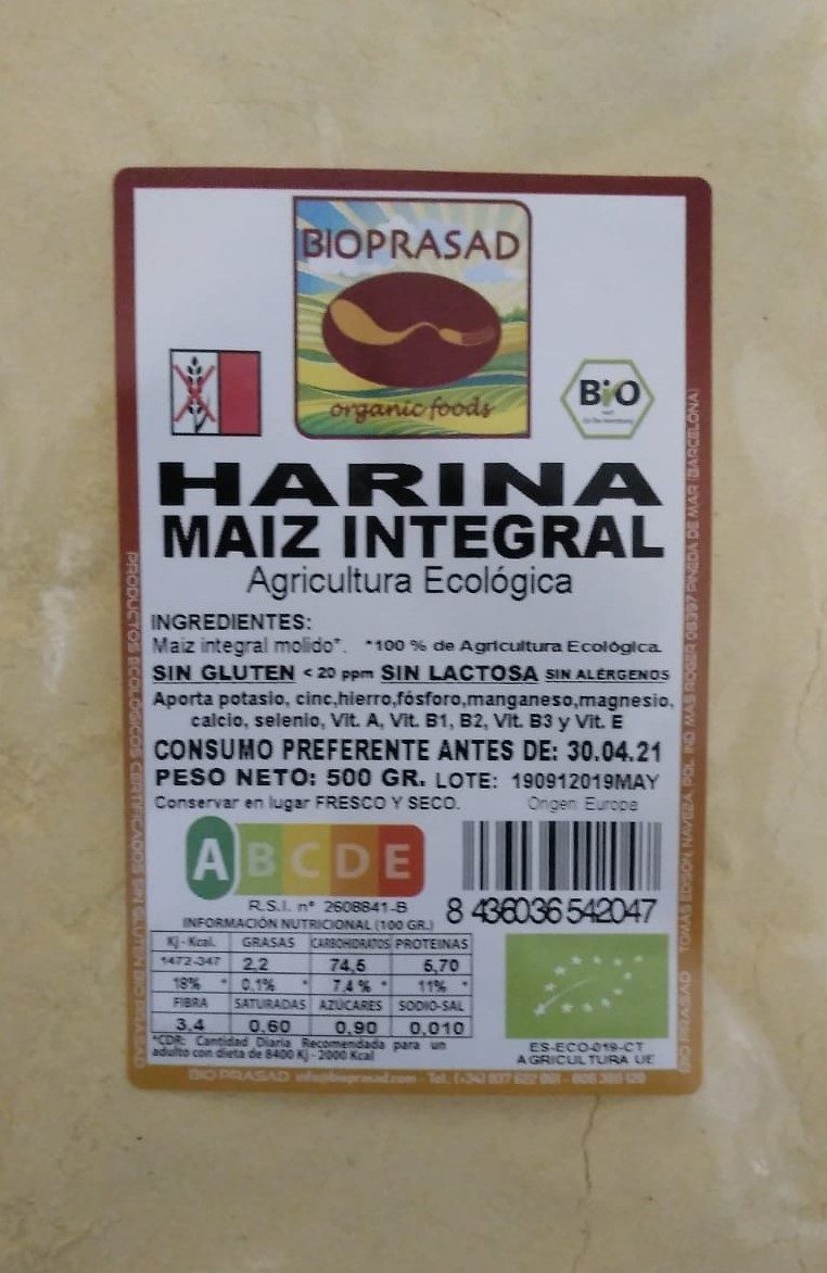 HARINA DE MAÍZ INTEGRAL 500 GR. (foto 1)
