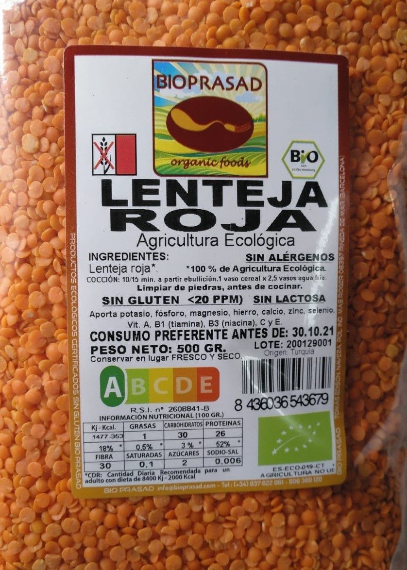 LENTEJA ROJA 500 GR. (foto 1)