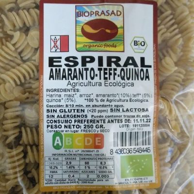 ESPIRAL AMARANTO-TEFF-QUINOA 250 GR.