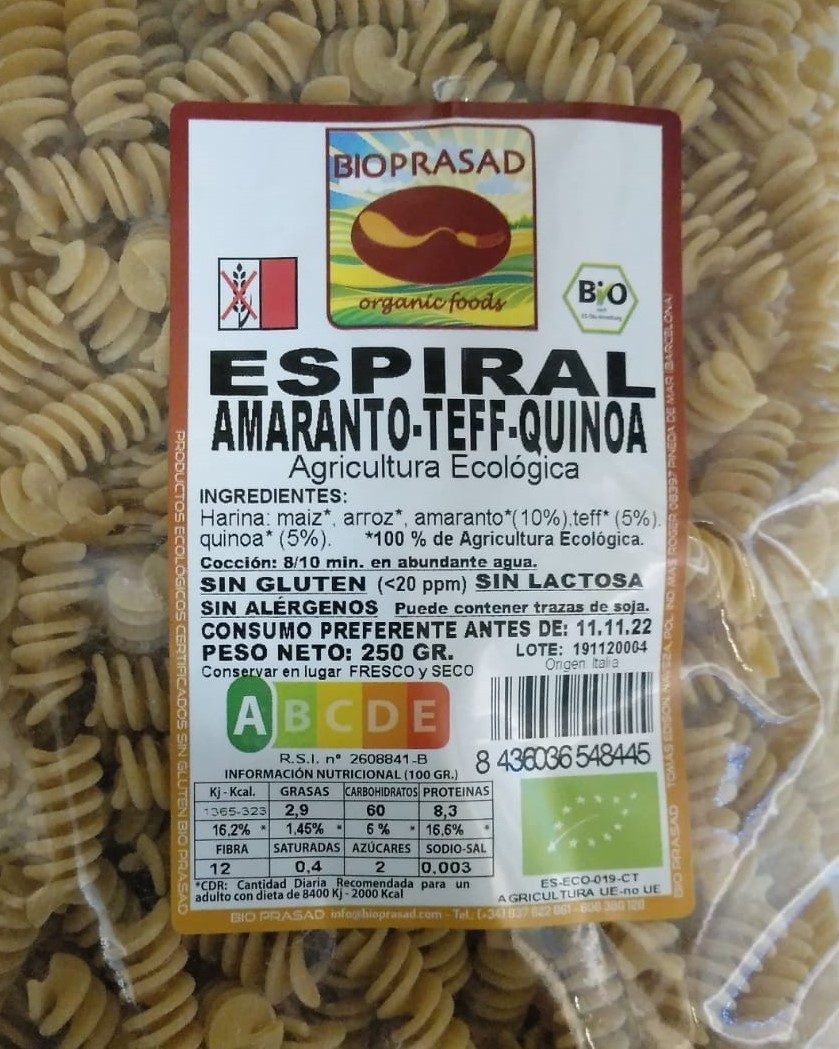 ESPIRAL AMARANTO-TEFF-QUINOA 250 GR. (foto 1)